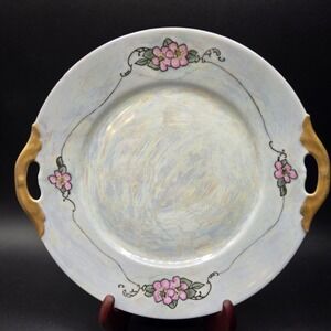 Vintage Thomas Bavaria Plate Pink Flowers Gold Handles Artist Signed in 1929 EUC